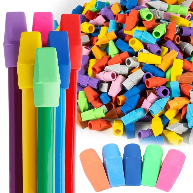 20pcs/Set Pencil Top Erasers 2in1 Eraser Caps Pencil Topper Protective Erasers for Kids Party School Office Stationery Supplies