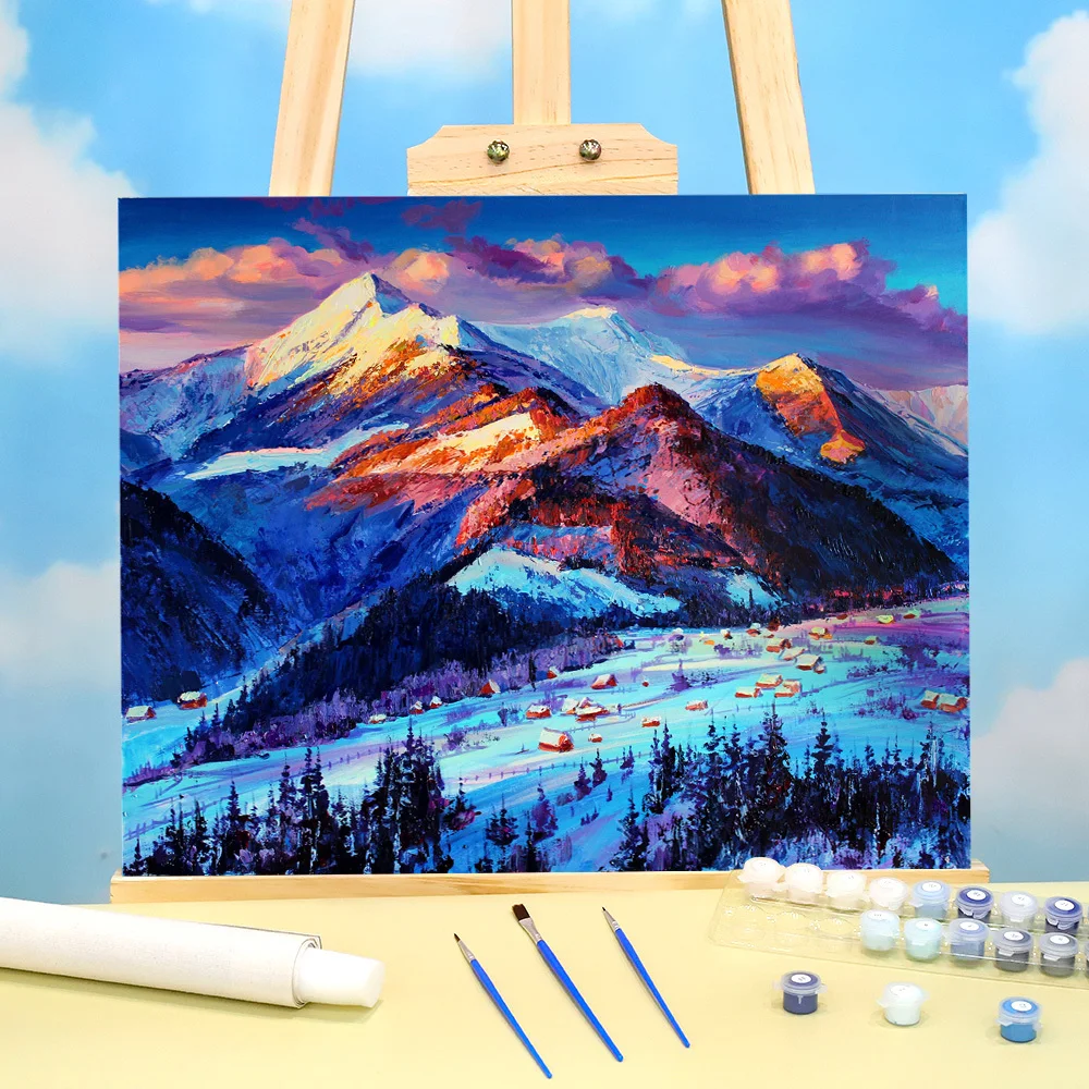 

40*50 Snow Mountain Oil Painting Package Landscape Painting By Numbers Kit Acrylic Paint With Number On The Wall Home Decoration