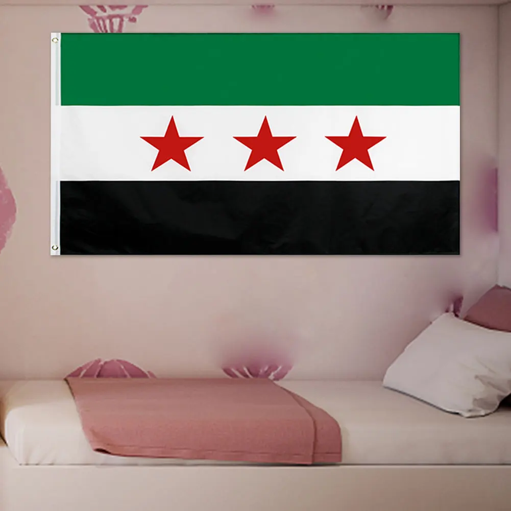 Hanging Banner Polyester Flag of Syria Revolution Syrian Arab Republic Three Red Star Syria Flag for Home Decoration Flags