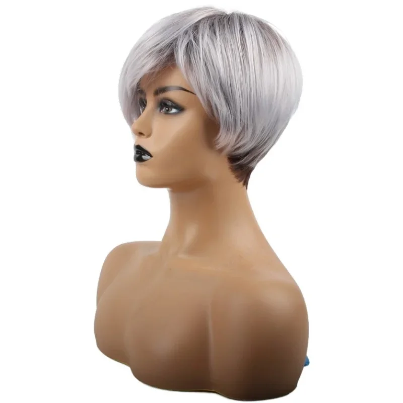 New Fashionable Silver Gray Synthetic Gradient Natural Short Hair Women's Temperament Wig Heat-resistant Beauty Accessories