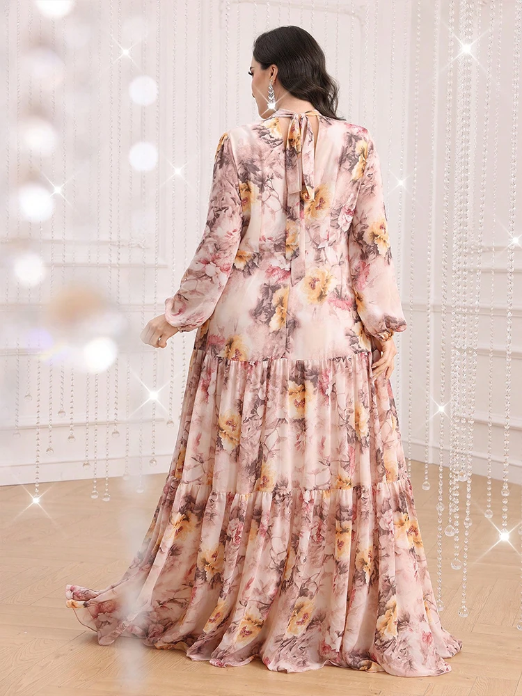 TOLEEN Cross-border international trade large-size women's floral-print button-down collar long-sleeved dress