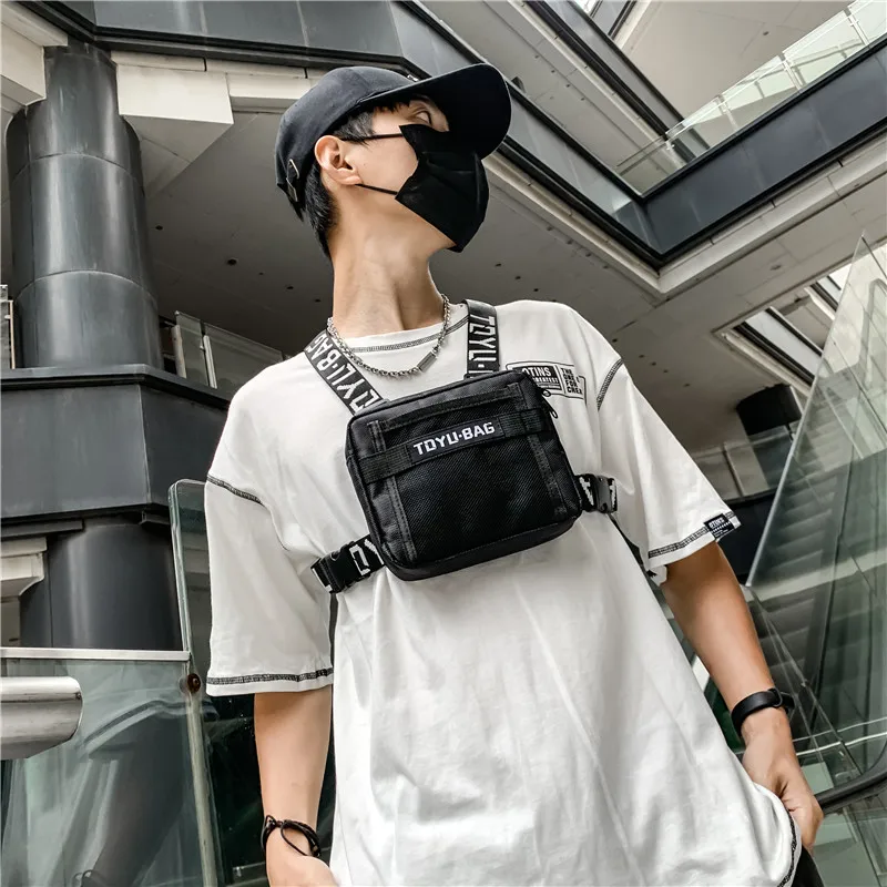 Tactical Functional Street Style Vest High Street Trendy Hip Hop Dance Chest Bag Unisex Oxford Cloth Zipper Closure Soft Back...