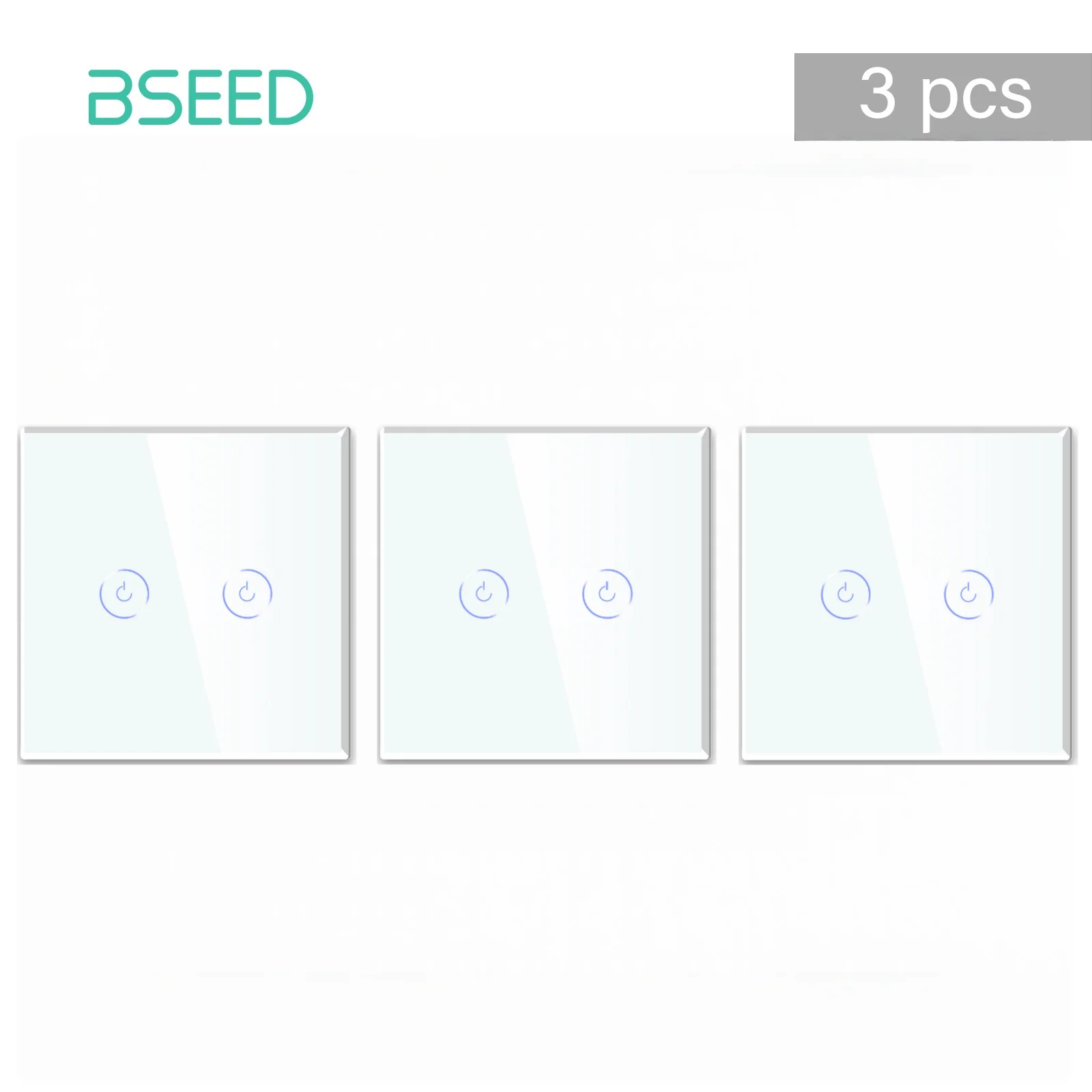 BSEED WIFI Smart Light Switch Tuya Smart Life 1/2/3 Gang APP Multi-Control Trap Schakelaar Met Neutraal Blauw Achtergrondverlichting Glazen Paneel