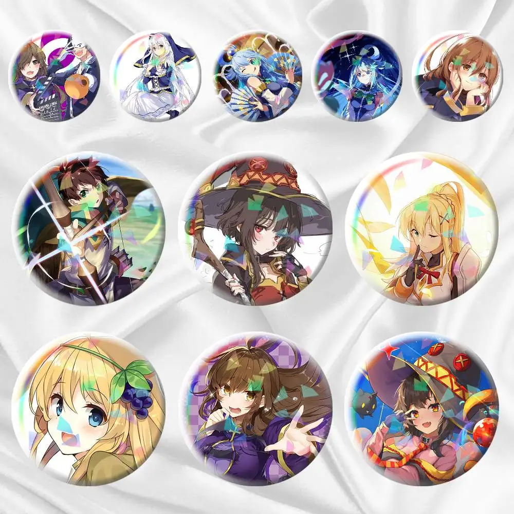 

Konosuba Megumin Wiz Eris Aqua 75mm 44mm 25mm Accessories Toys Badge Brooch Backpack Hat Pins