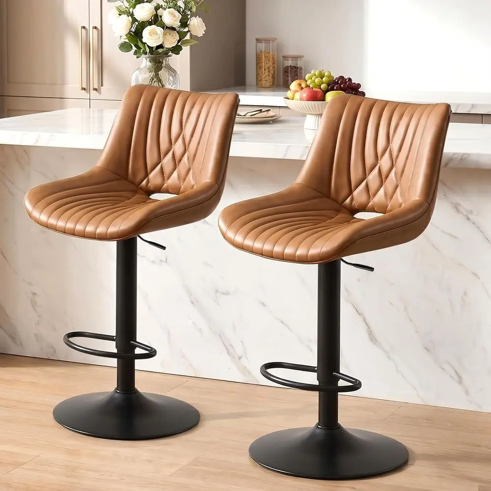 Swivel Bar Stools Set o 2, Height Adjustable Counter Height Bar Stools with Open Back and ootrest, Premium aux PU Leather, ern U