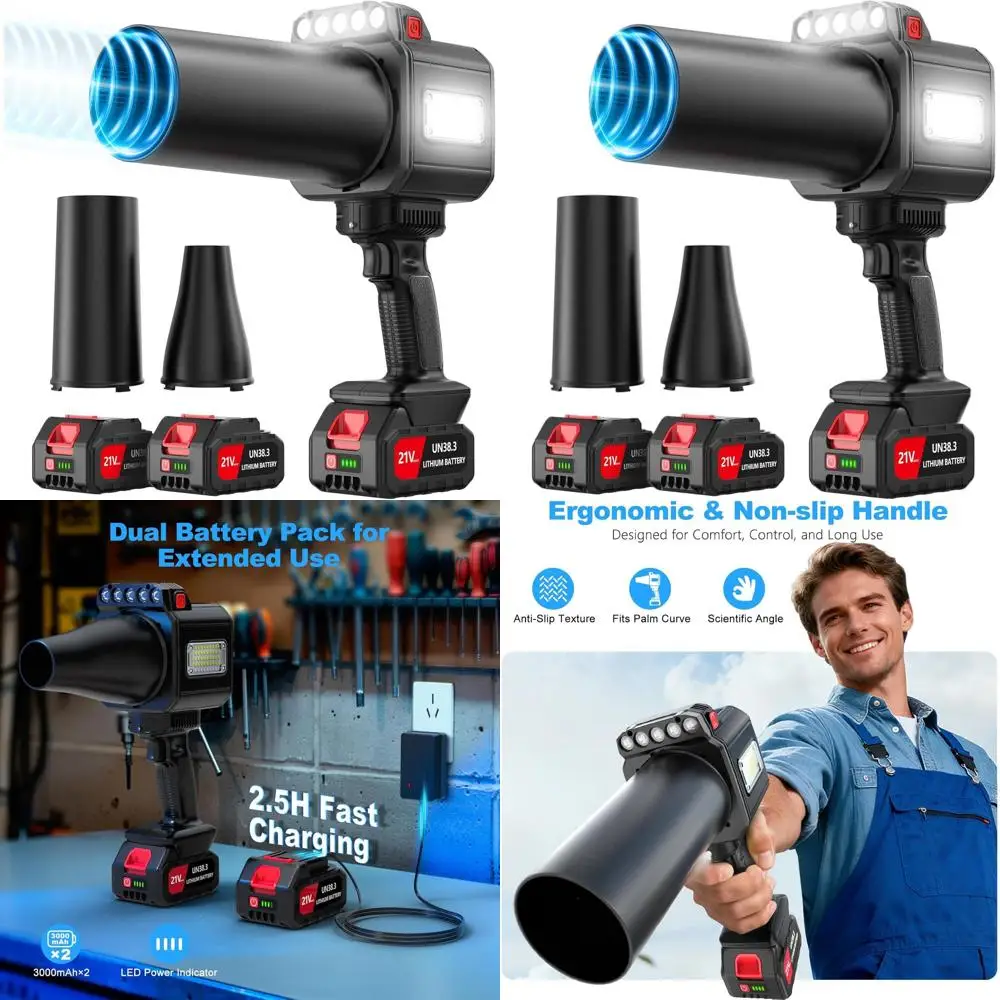 

Беспроводная ручная воздуходувка для листьев со светодиодной подсветкой, двойными насадками для чистки газонов, патио и гаражей