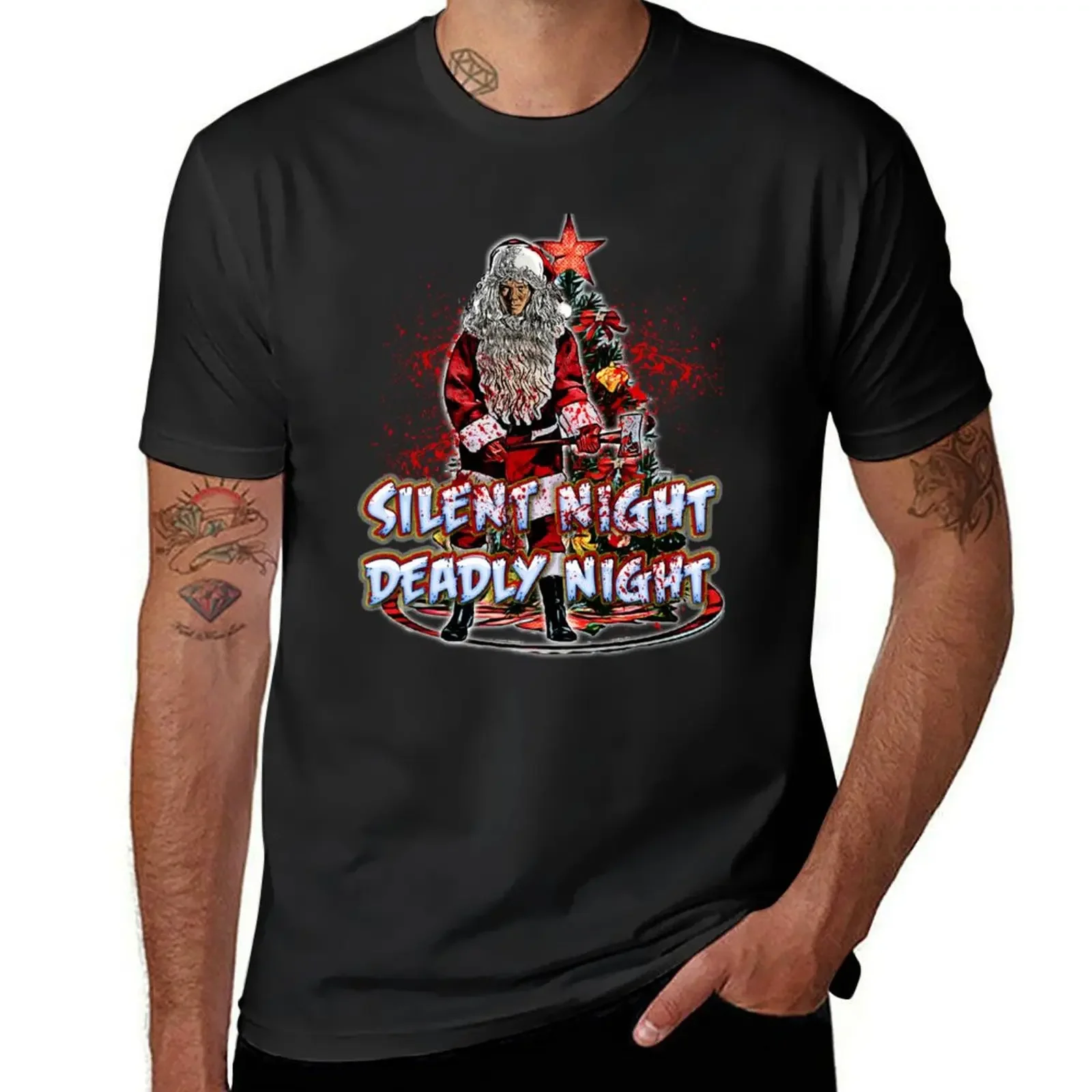 

silent night, deadly night T-Shirt graphic tee shirt Aesthetic clothing street wear graphics big and tall t shirts for men