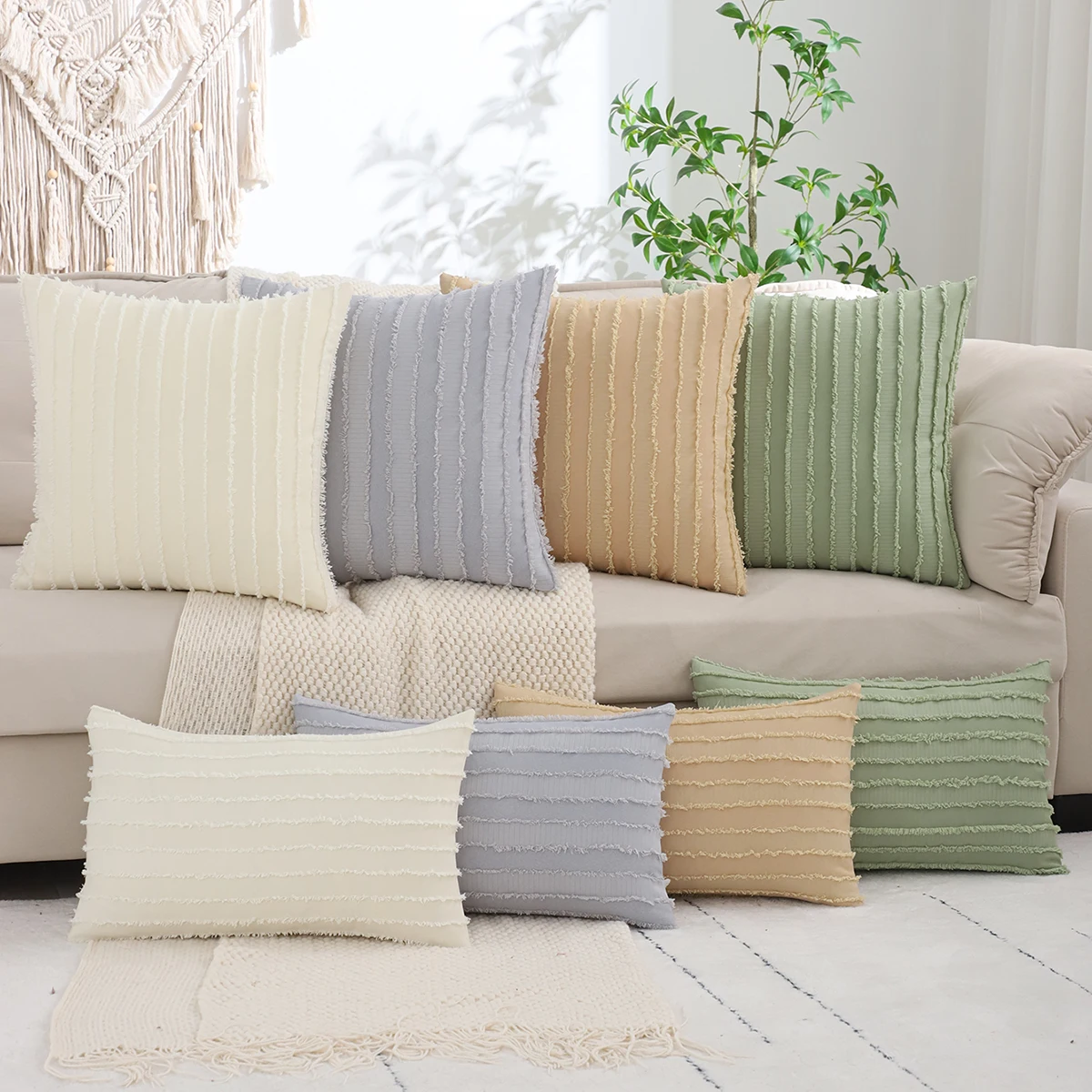 1PC Streifen Jacquard Dekokissenbezug Leinen Wohnzimmer Dekoration