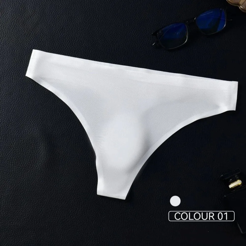 Silky Feel Seamless Ice Silk Briefs Ice Silk Ultra-thin T-Back Panties Low Waist 3D Pouch Underwear Youth Fashion