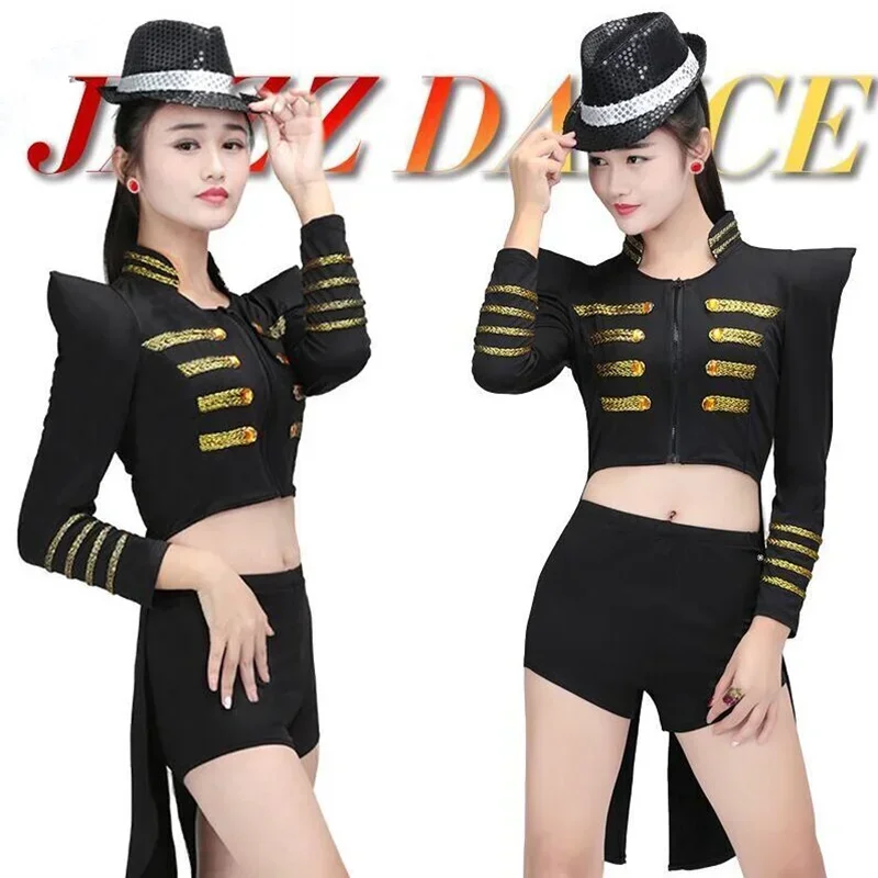 Jazz Dance Jacket Wear Black Costume Adult Latin Dance Costume Black Tuxedo Performance Wear Singer Dancer Clothes For Women DJ