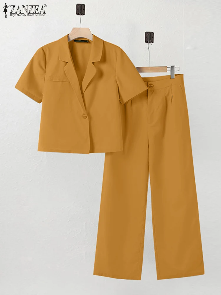 Set di pantaloni da donna estivi da 2 pezzi set coordinati da lavoro eleganti 2024 ZANZEA camicetta con scollo a v a maniche corte pantaloni tute tute urbane