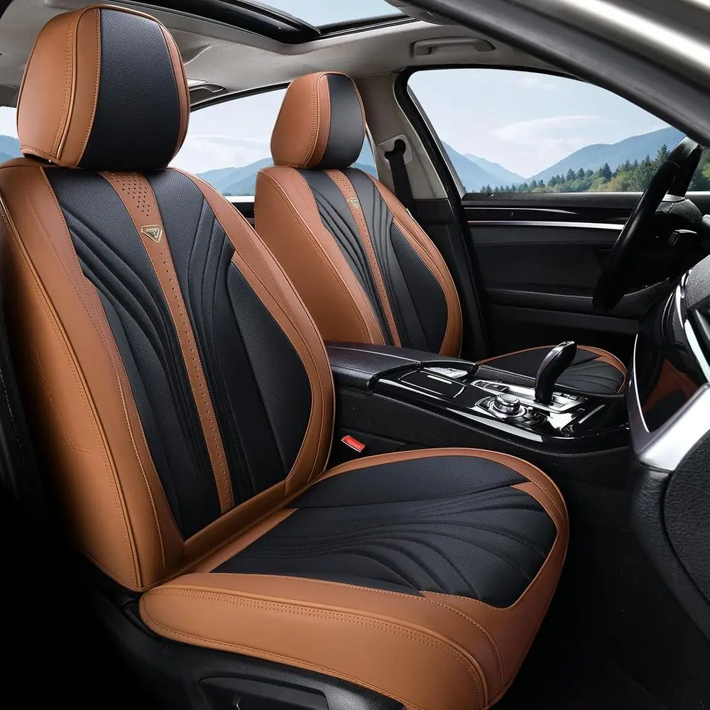 Universal Waterproof Car Seat Covers, 2-Piece Set, Suitable for Most Cars, SUVs, and Trucks, in Black and Brown
