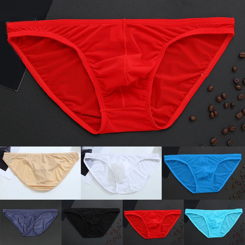 Hot Men\'s Sexy Ice Silk Skinny Briefs Comfy Breathable Low-Waist Underwear Men Ice Silk Breathable Low-waist Underwear