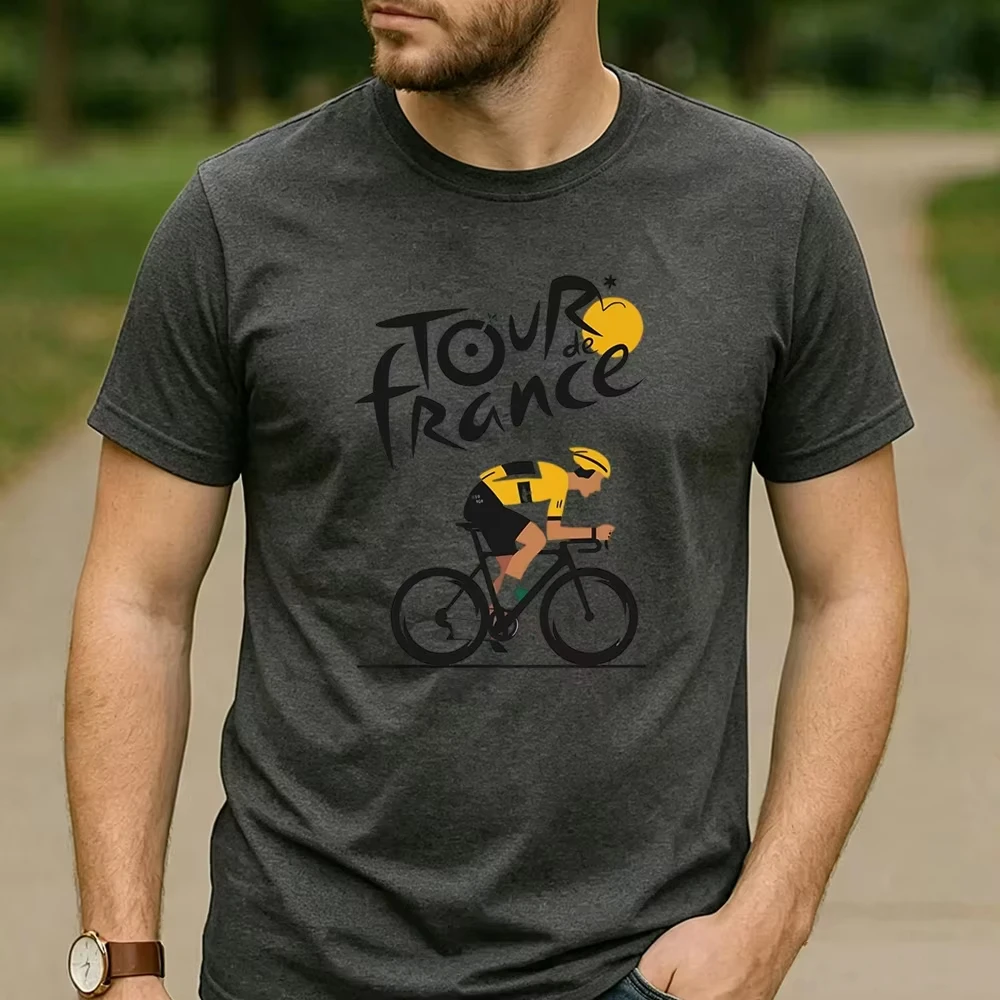 2026 Tour De France Gelbes Trikot Radfahrer Grafik Baumwoll-T-Shirt Unisex Retro Outdoor Rennrad Sport Casual Streetwear Tee – Detail 10
