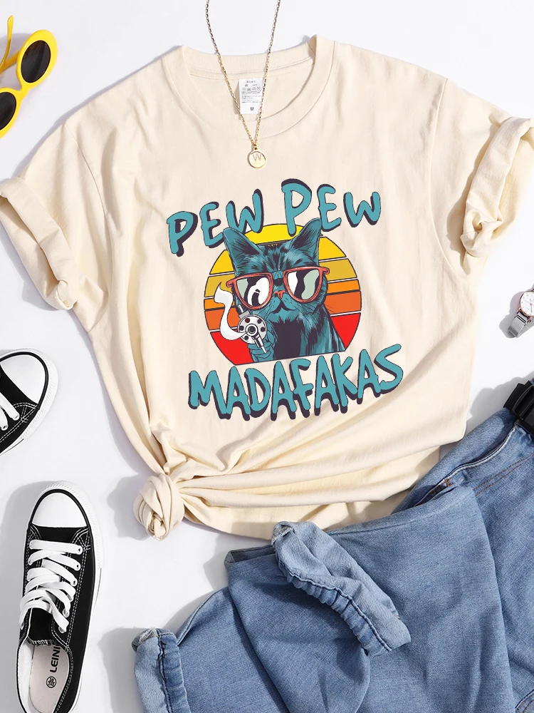 Pew Pew Madafakas Print Tshirt Women Fashion Breathable T Shirt Street Personality Summer Tops Casual O-Neck Womens T Shirts