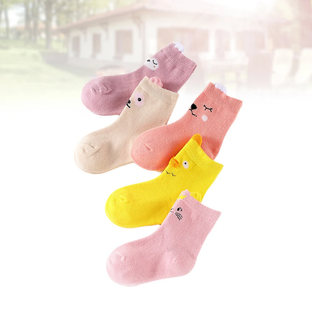 

5Pairs Kids Autumn Winter Cotton Knee High Socks Sheep Animal Design Anti Slip Breathable Comfortable Stockings for 5-8 Years