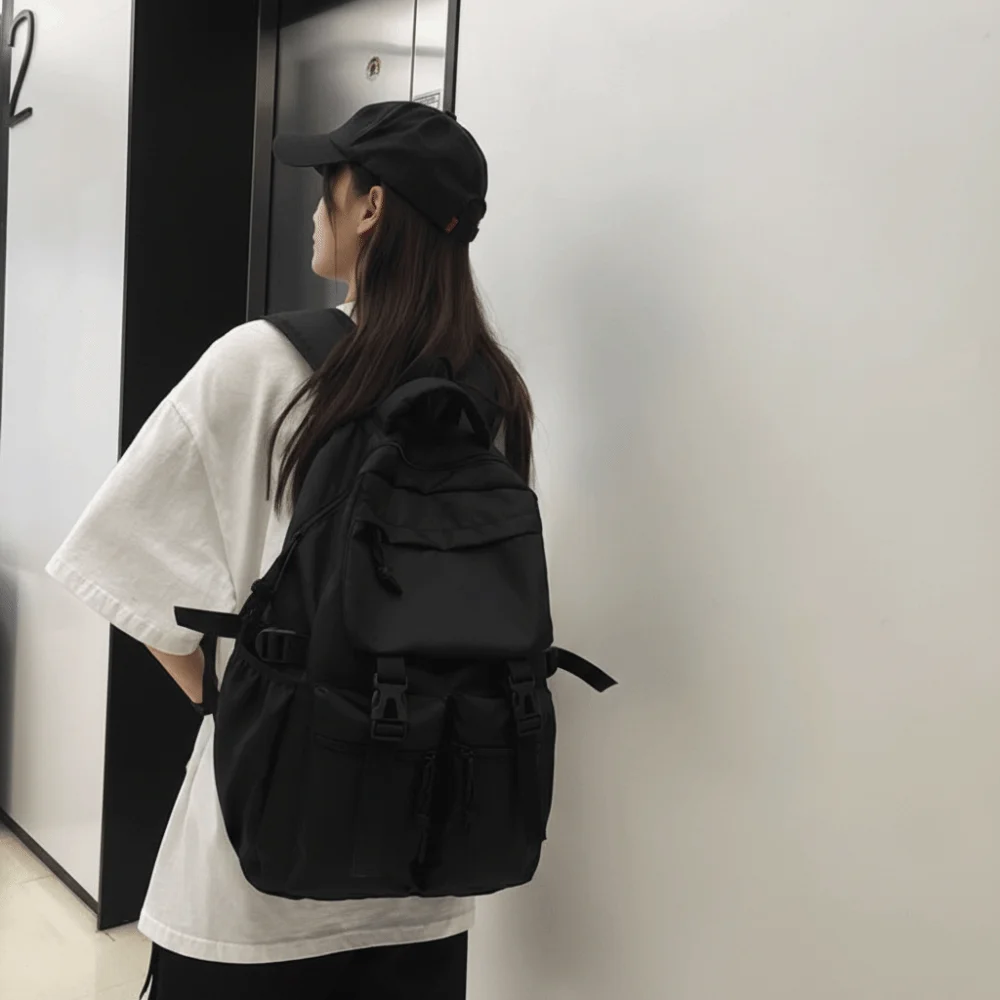 Simple Large Capacity Canvas Backpack Harajuku Multi Pocket Students School Bag Japanese Style Solid Color Shoulders Bag Gifts