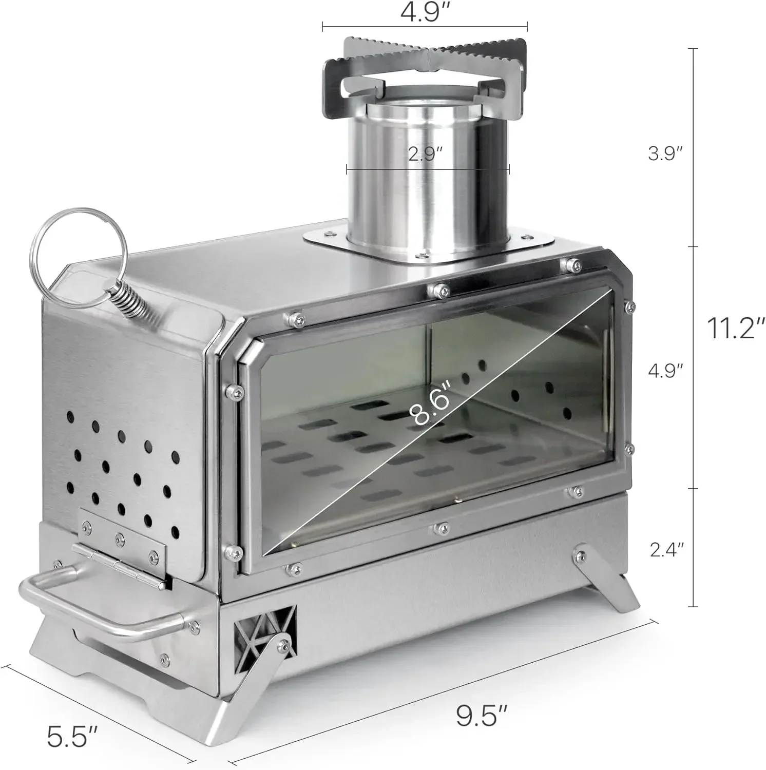 New304 Stainless Steel Cooking Oven Grill Heating Tray  Tent Stove Portable Wood Burning Camp Stove for Camping Tent Fishing Hik