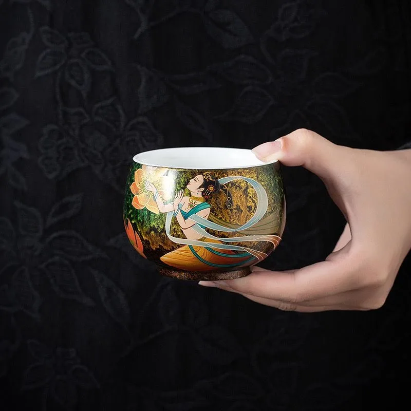 

Tea set, hand-painted Feitian Muse master cup Dehua thick glaze white porcelain gift box