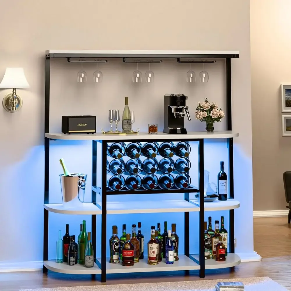 

Illuminated 4-Tier Wine Rack with Power Outlet and Glass Holder for Home Bar