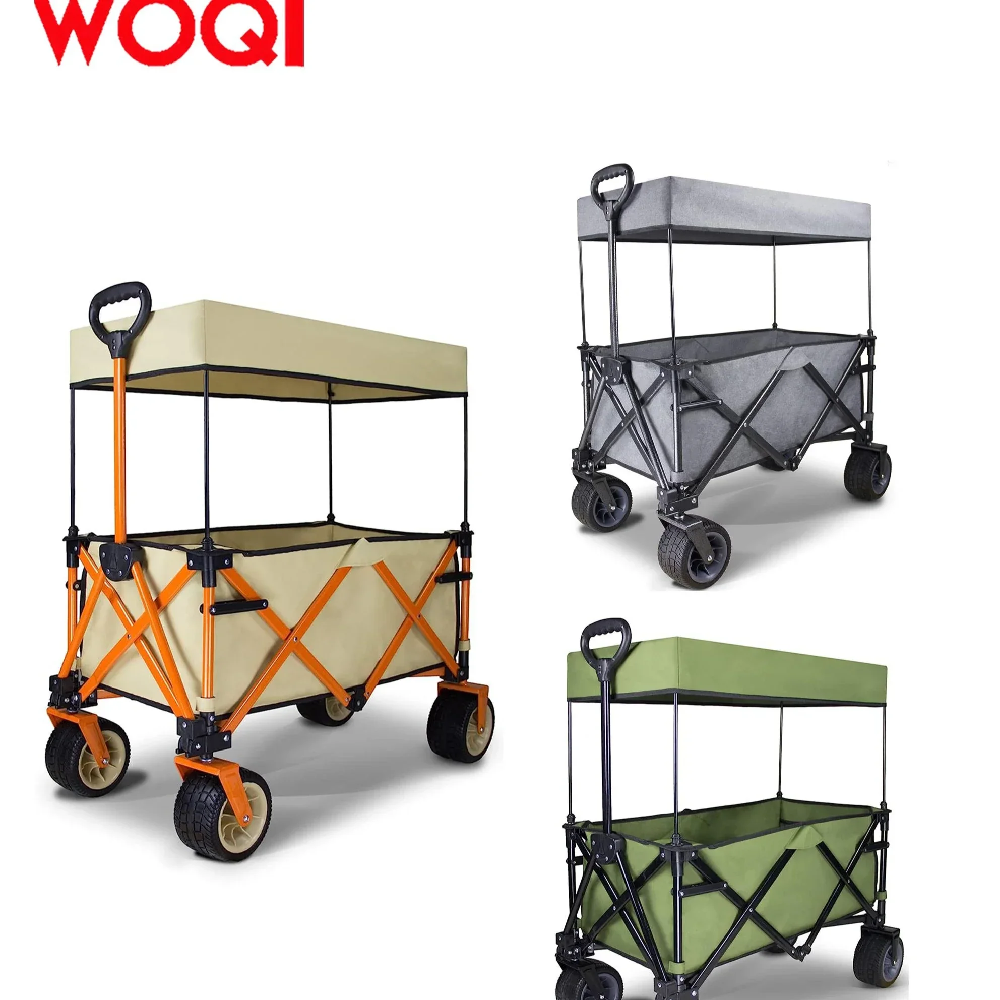 Collapsible Canopy Wagon - Utility Outdoor Garden Cart - With Adjustable Handles And Removable Canopy