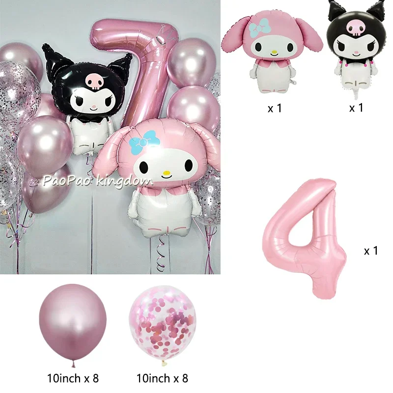 Cartoon Kuromi My Melody Themen-Folienballons Set Latexballons Kindergeburtstagsparty Dekoration Zahlenballon Globos – Detail 28
