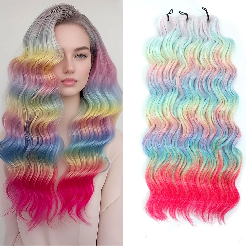 

Anna Synthetic Loose Wave Braiding Hair Extensions Loose Wave Crochet Hair 3 pcs/lot Ombre RainBow Color High Temperature Fiber