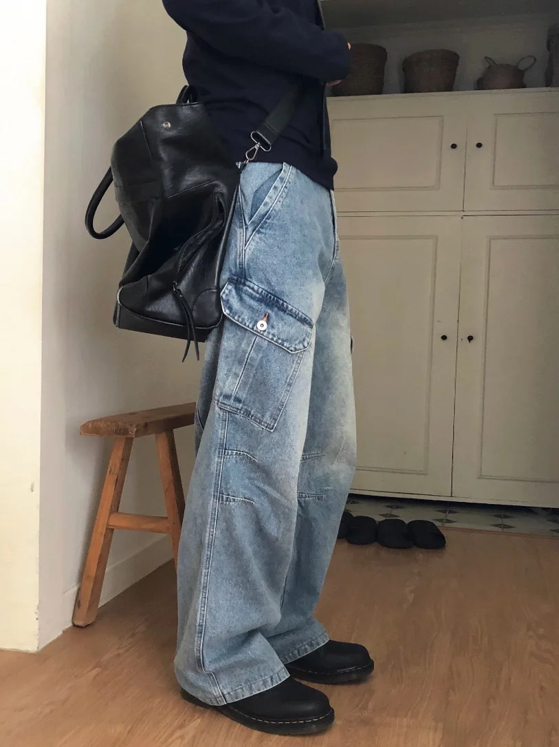 

TANGZ STUDIO Men's Straight Leg Wide Leg Jeans Korean Sle Cleanfit Casual Cotton Blend mid Waist Zipper Fly Spring Autumn