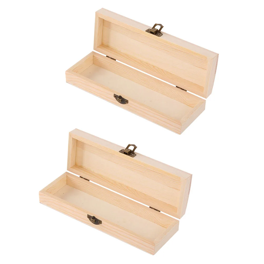 

2pcs Solid Wood Stationery Box DIY Paintable Wooden Pen Container 21x7x3.8cm Large Size Storage Case for Pens Pencils Erasers