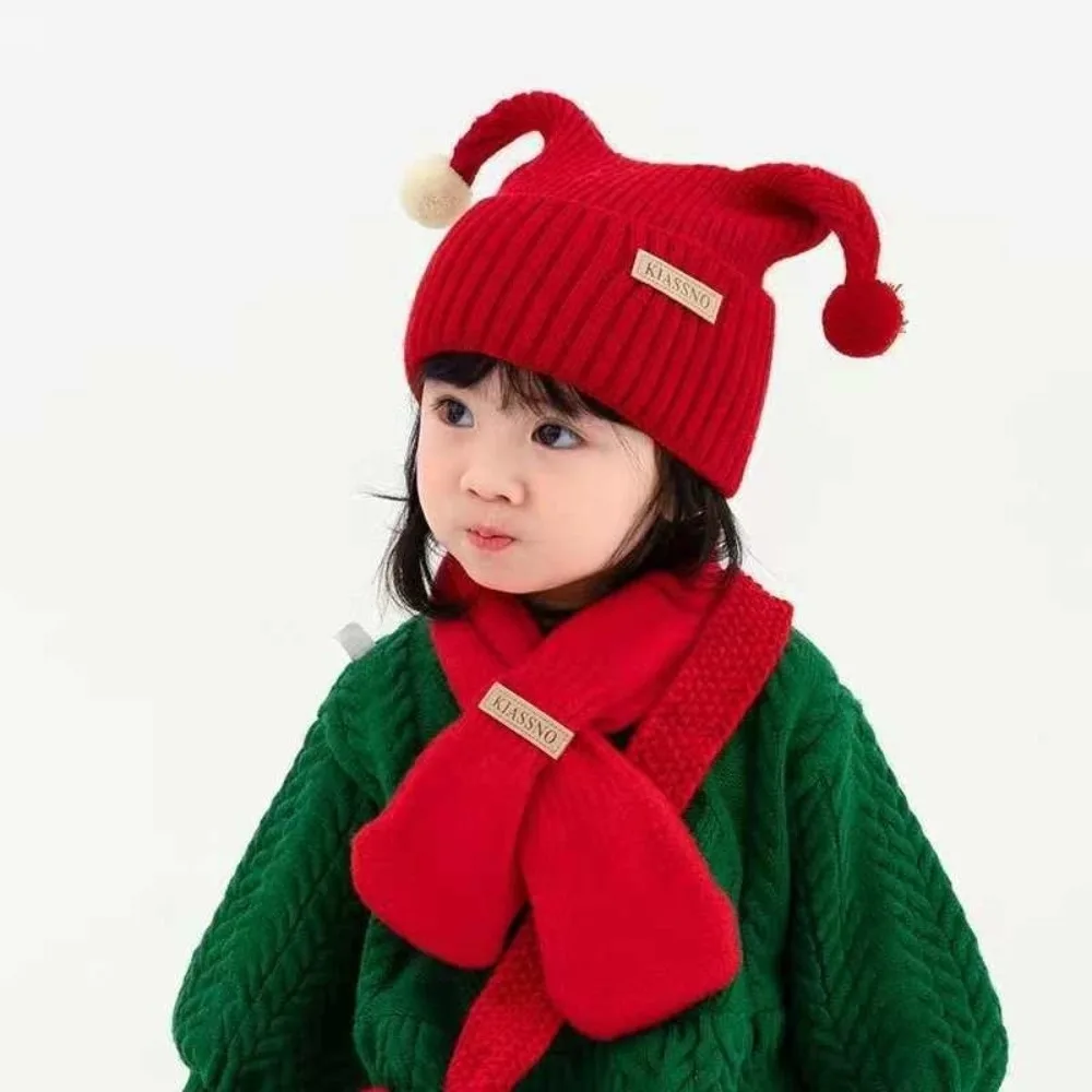 

New Festive Scarf Hat Set Warm Red Pullover Cap Windproof Coldproof Ear Protection Hat Gift