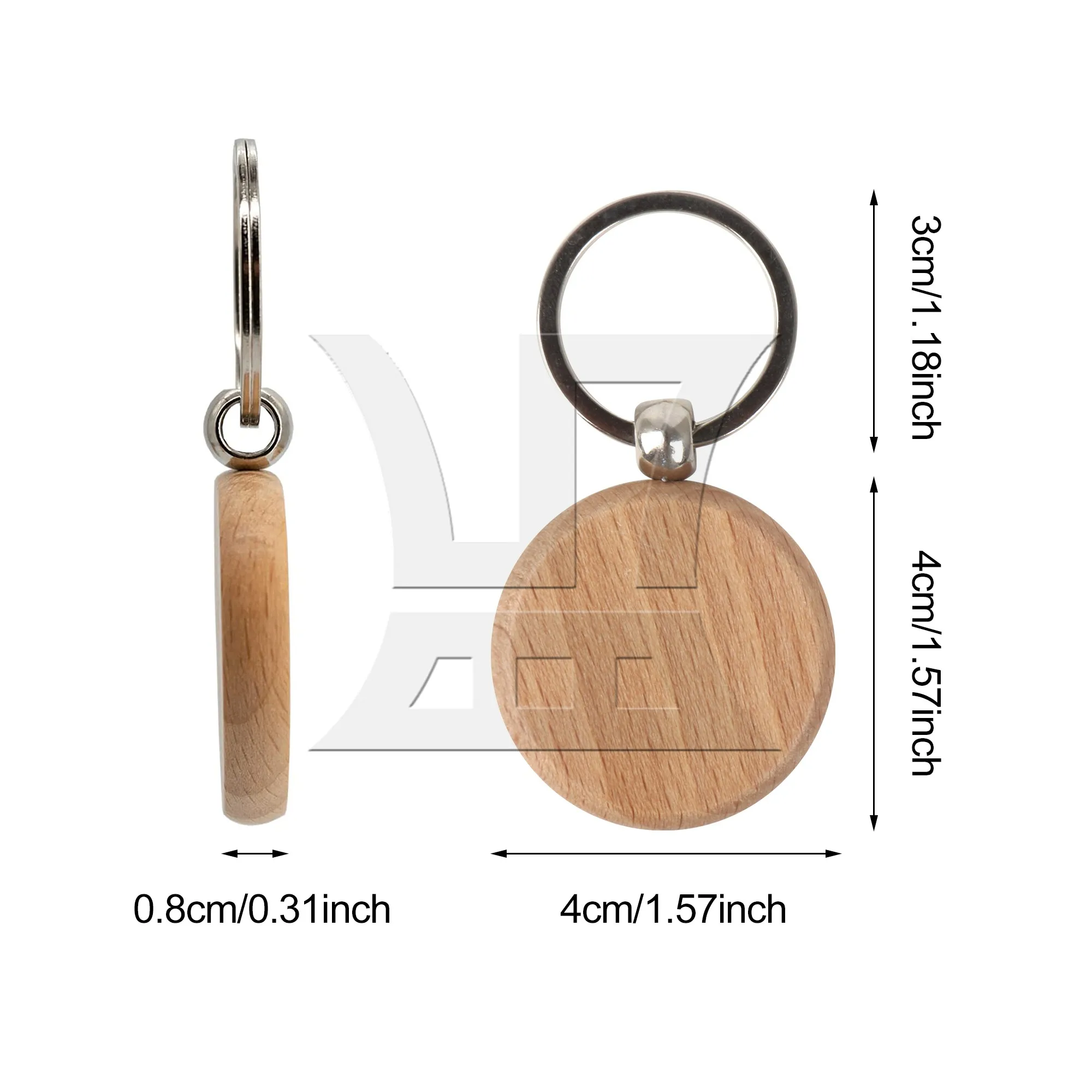 BQLZR 25pcs Wood Keychain Circular No.2 Natural Materials Unique Texture