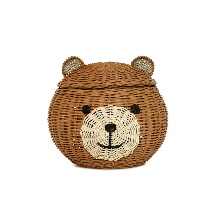 

COLLECTION Bear Rattan Storage Basket With Lid Decorative Bin Home Decor Hand Woven Shelf Organizer Cute Handmade Handcrafted Gi