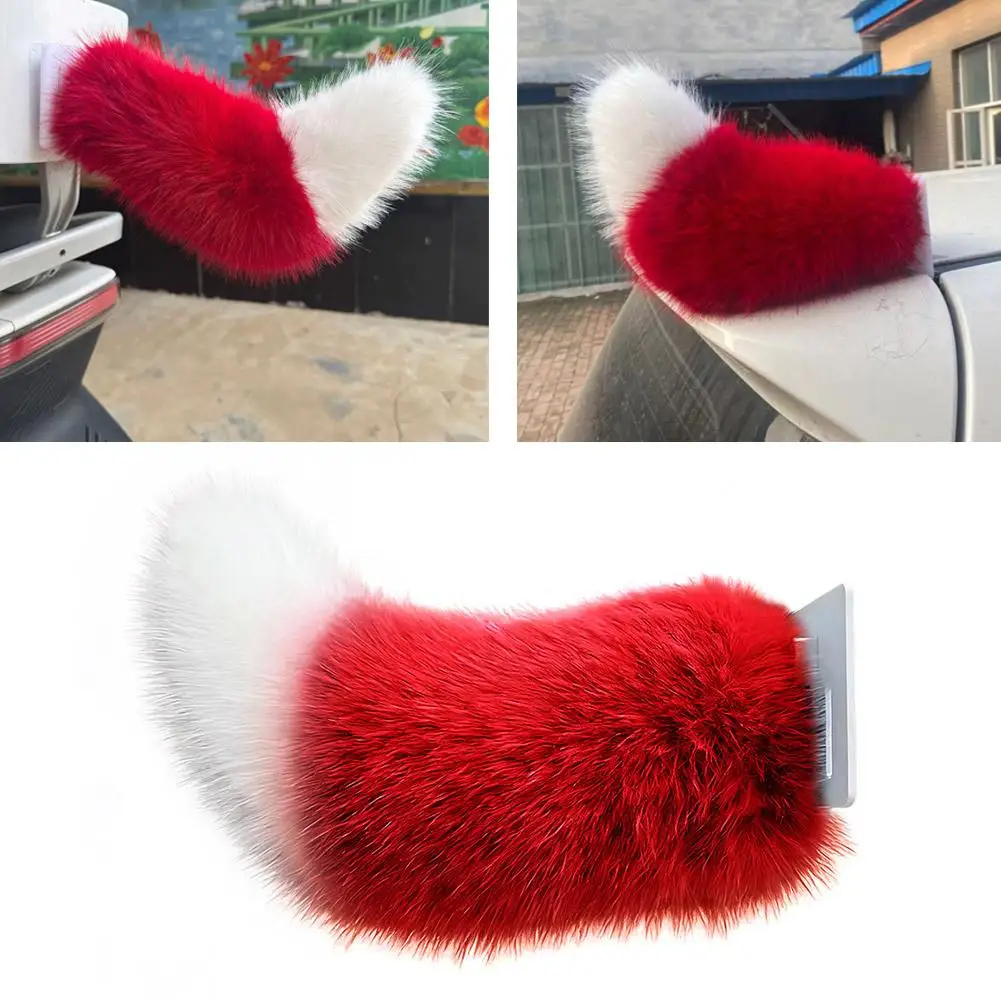 Remote Control Electric Moving Car Tail Purple White Faux Fur Wagging Tail Plush Ornament Sound Activated Car Decor Acc
