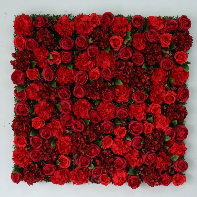 16 X24inch Red  Artificial Flower Wall Panels Flower Wall Mat Silk Rose Flower Panels for Backdrop Wedding Wall Home Decoration