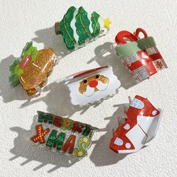 Cute Acrylic Christmas Gift Hair Clip Claw For Women Girls Fashion Shiny Bell Santa Claus Tree Barrettes Hair Accessories Tool