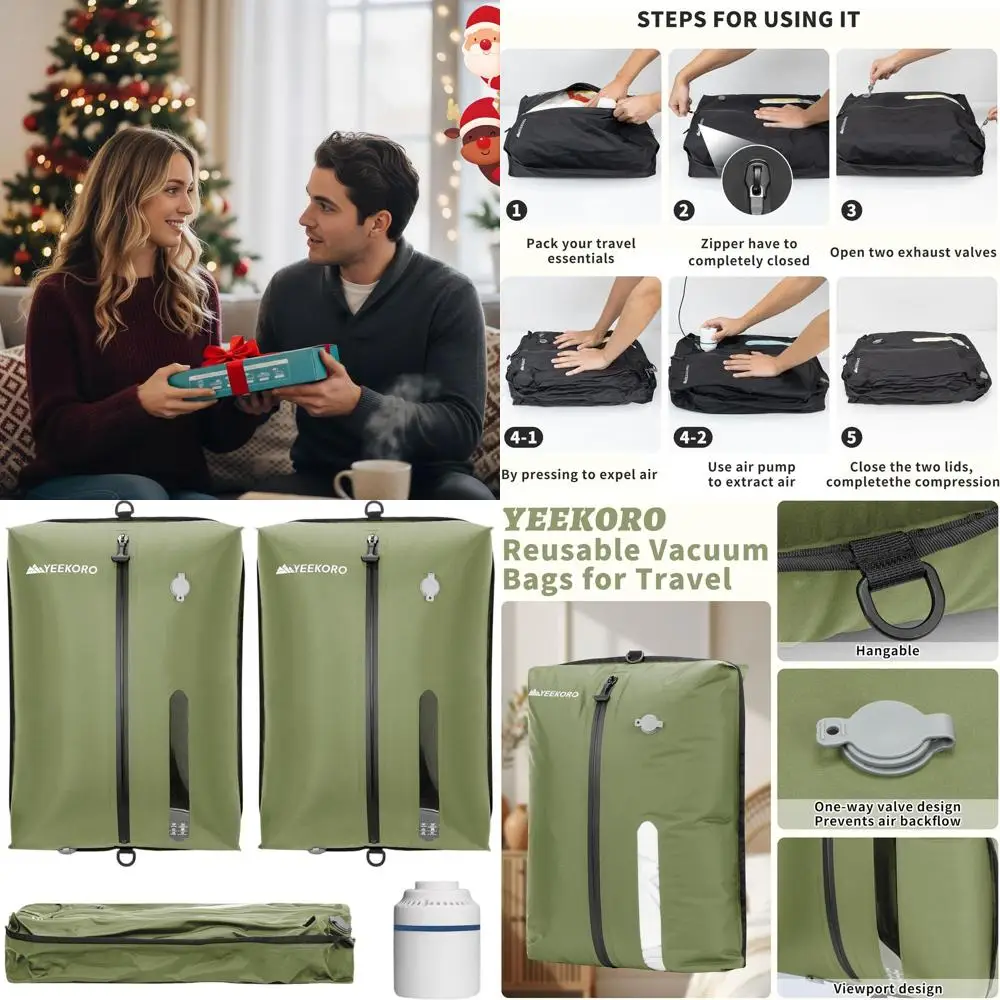 

Travel-Sized Waterproof Vacuum Compression Bags with Pump, 2-Pack for Space-Saving Suitcases