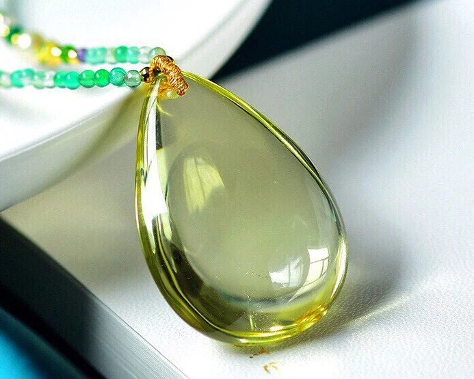 

Natural Yellow Citrine Quartz Crystal Pendant 34.6*25*13.4mm Clear Women Faceted Cut Wealthy Bead Necklace AAAAA