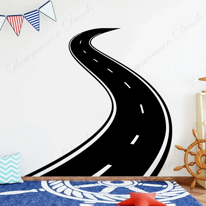 Road Wall Decal Tire Track Winding Road Wall Sticker Vinyl Home Decoration Kids Room Bedroom Playroom Nursery Decor Mural A686