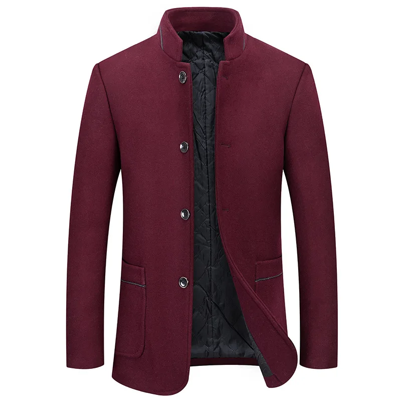 

New Winter Men Stand-up Collar Business Casual Woollen Trench Coats Blazers Jackets Suits Coats Male Cashmere Overcoats Size 4XL