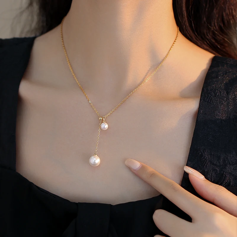 

Lii Ji Real Pearl Double Beads Drop Dangle Choker Necklace 45cm 14K Goldfilled No Fade Women Jewelry Wedding Birthday Gift