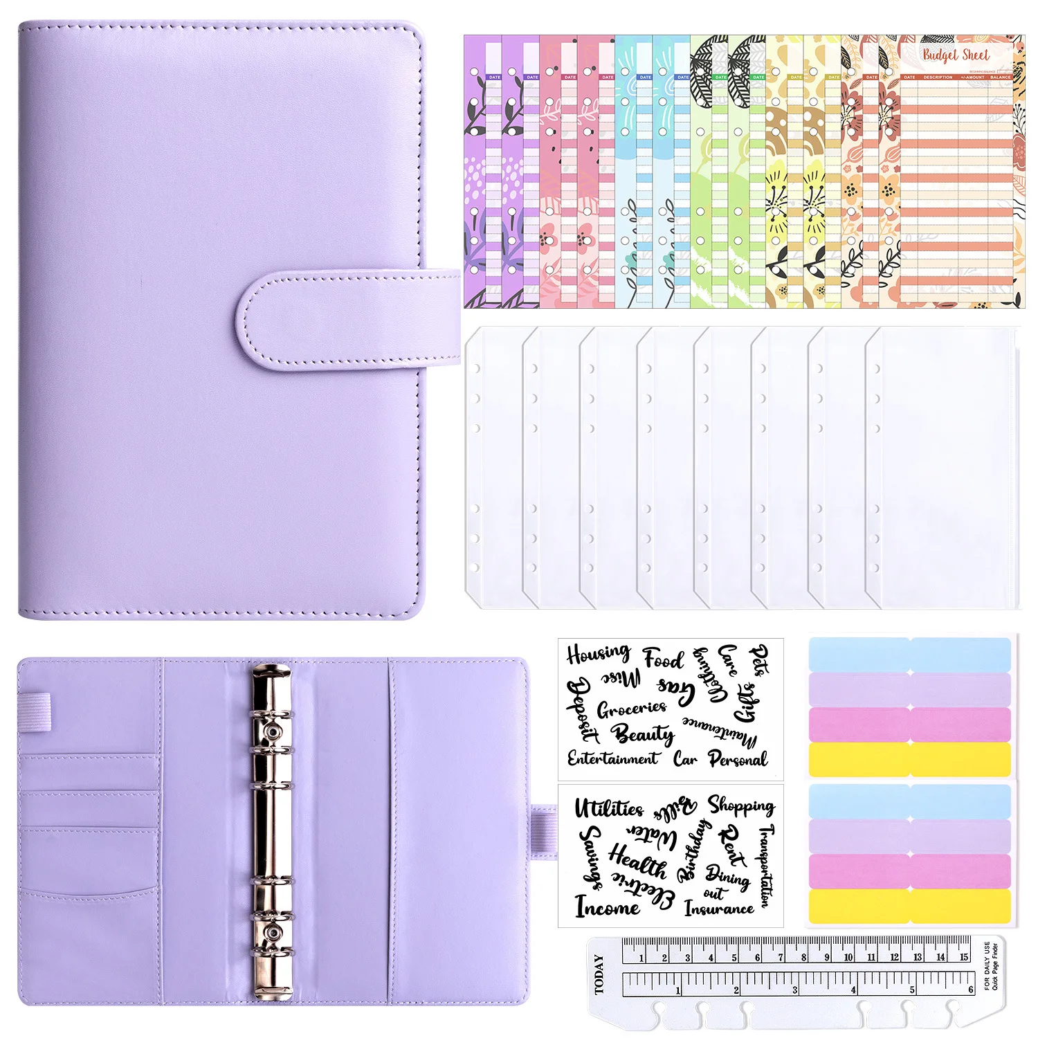 PU Leather Savings Book Budget Binder Notebook Cash Envelopes System Set with Binder Pockets Money Budget Saving Bill Organizer