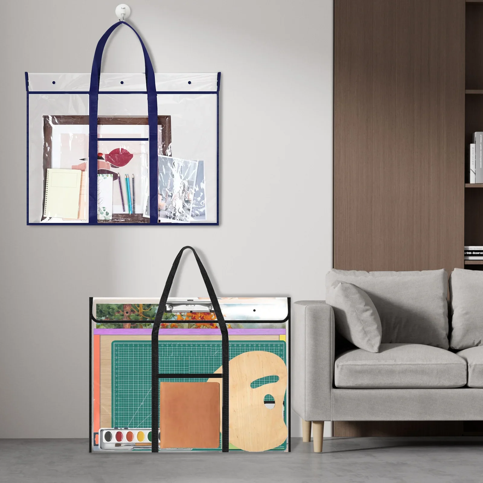 

2 Pcs Large Poster Storage Bag with Pocket and Handle 120x90cm Art Portfolio Bag Transparent Bulletin Board Holder for Classroom