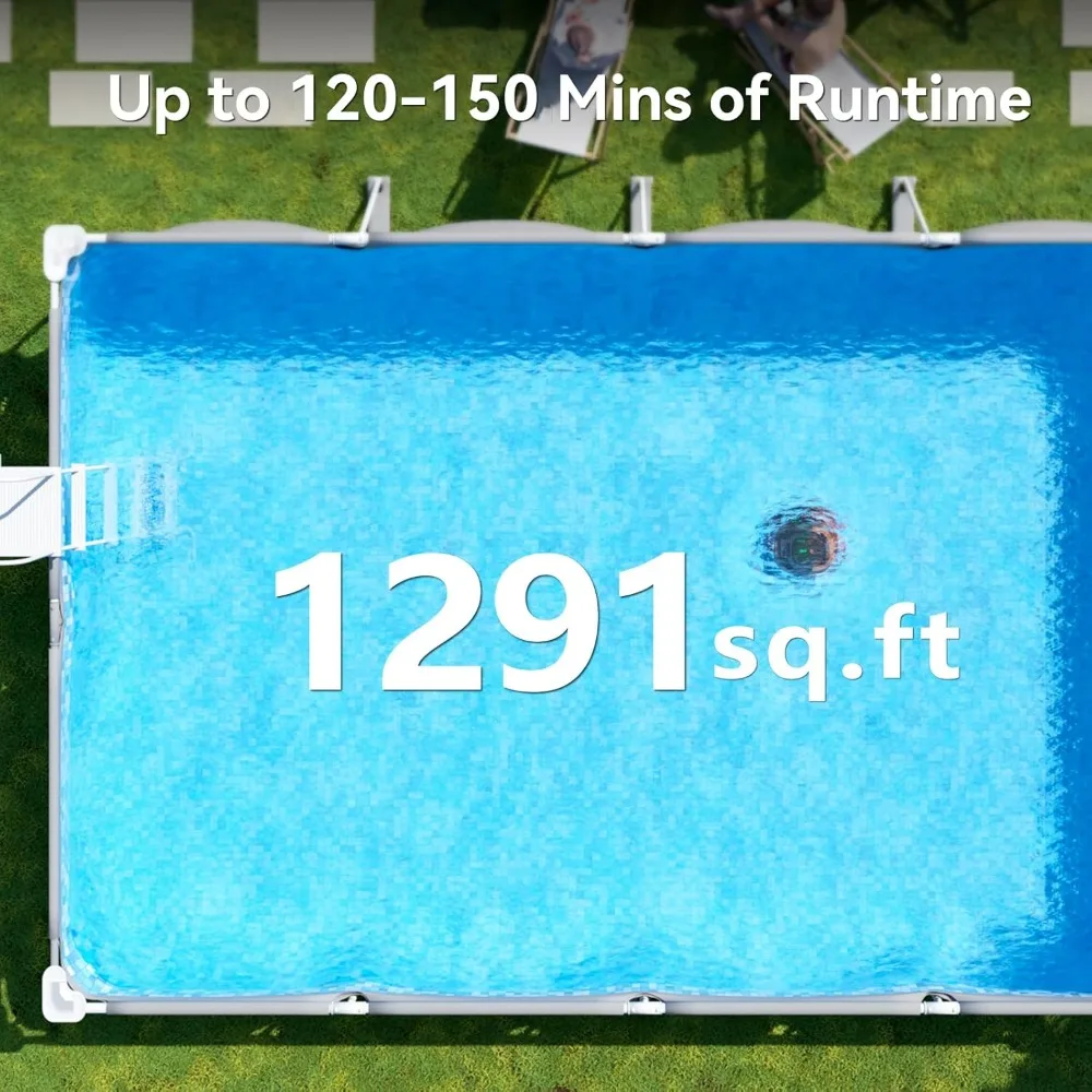 Cordless robot pool vacuum cleaner, designed for above ground swimming pools, with a running time of 120-150 minutes