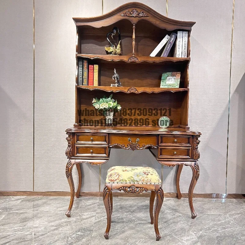 American solid wood desk bookcase integrated table office computer study adult European student single writing desk