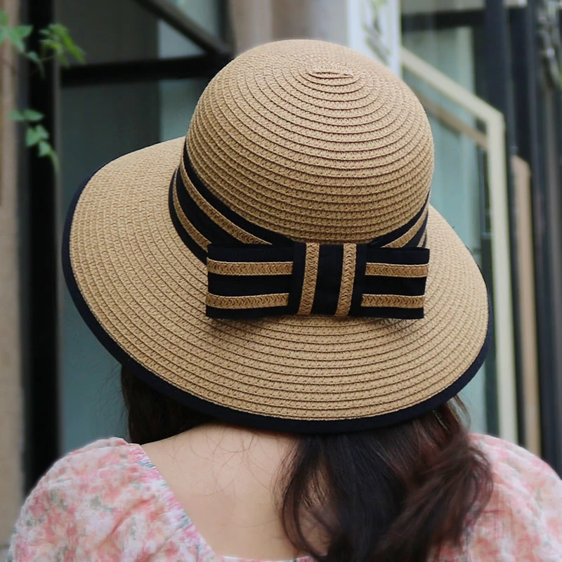 Sun hat for women in summer, fashionable sun protection, bow shaped sun hat, foldable straw woven large brim beach hat for outdo