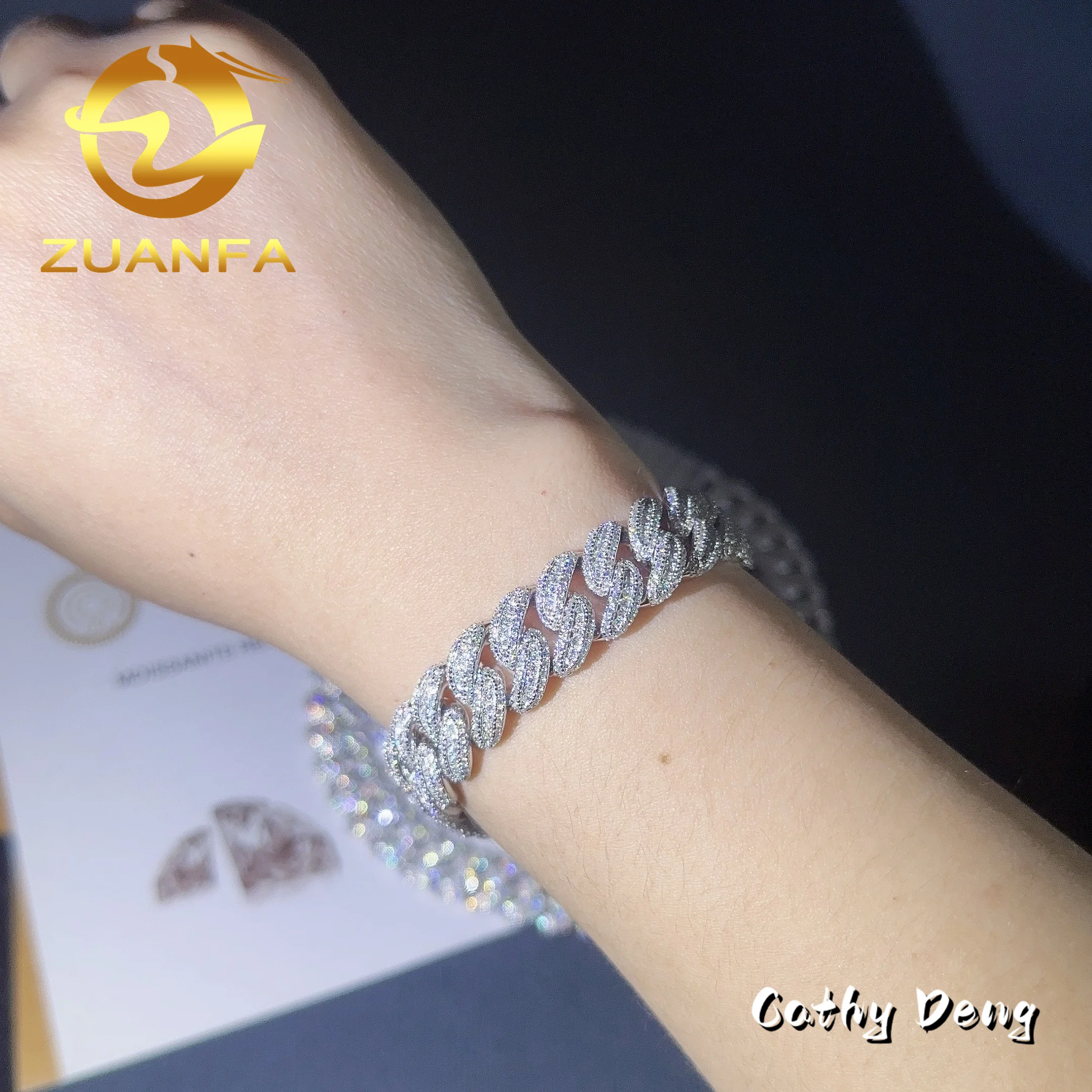Sale Hot Hip Hop Jewelry 13mm Bling Moissanite Cuban Chain for Men 925 Silver Iced Out Cuban Link Bracelet Pass Diamond Test..