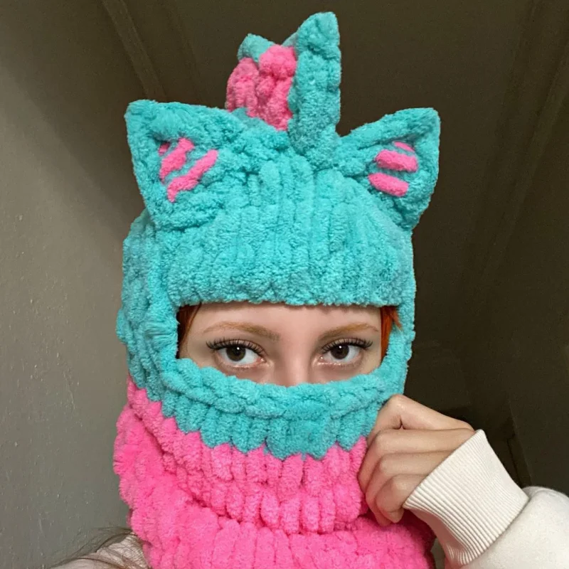 Women Winter Balaclava Cap Halloween Party Funny Rabbit Ears Creative Knitted Hat Men Warm Full Face Cover Ski Mask Hat