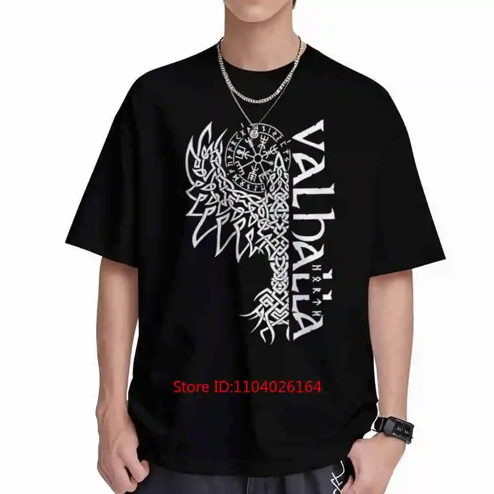 Norse Myth Raven Hugin Munin Viking Valhalla Rune Ship Short Sleeve Tee 100% Cotton T-Shirt
