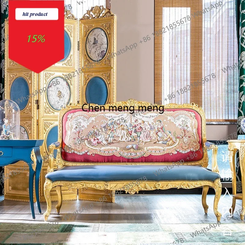 

Диван M02 в стиле французского кантри, ретро, из натуральной кожи, импортный, полностью из массива дерева, элитная дизайнерская мебель