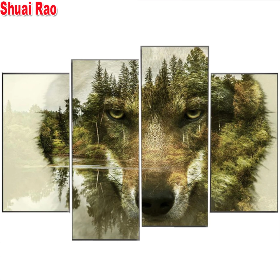 Forest Wolf Head Diamond Painting New Collection 2022 5D Diamond Embroidery Rhinestone Pictures Jungle Ferocious Animal Decor